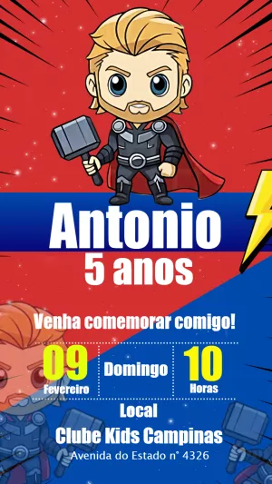 Convite de Aniversário Thor Cute para Editar Online