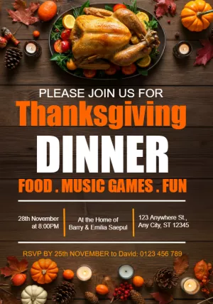Thanksgiving Dinner Invitation with Photo to Edit Online