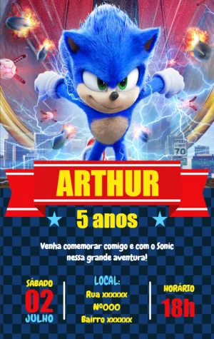 Convite de Aniversário Sonic do Filme para Editar Online