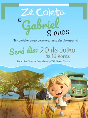 Convite Aniversário Desenho Caminhão e Amigos para Editar