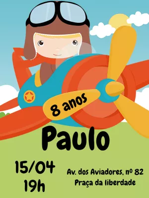 Convite Aniversário Aviador Menino para Editar Online