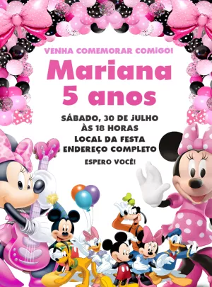Convite de Aniversário Minnie Mouse Rosa para Editar Online