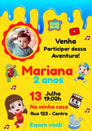 Convite Aniversário Luccas Neto com Foto para Editar Online