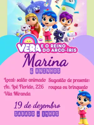 Convite Aniversário Vera e o Reino do Arco-Íris para Editar