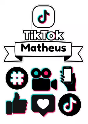 Topo de Bolo Tik Tok com Nome para Editar e Imprimir