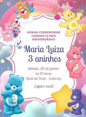 Convite de Aniversário Ursinhos Carinhosos para Editar Online