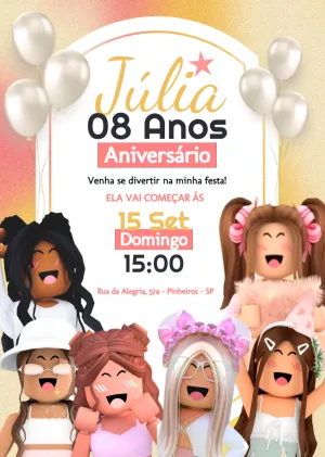 Convite de Aniversário Roblox Garotas para Editar Online