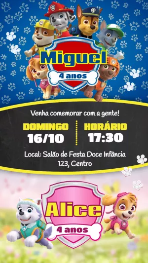 Invito di compleanno Paw Patrol – Statico – Idesign Personalizados