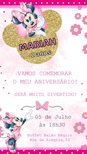 Convite de Aniversário Minnie Rosa para Editar Online