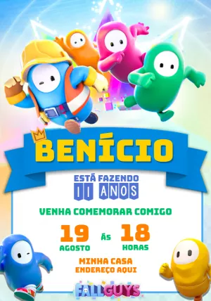 Convite de Aniversário Fall Guys para Editar Online