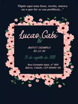 Convite de Casamento Floral com Flores Rosas para Editar