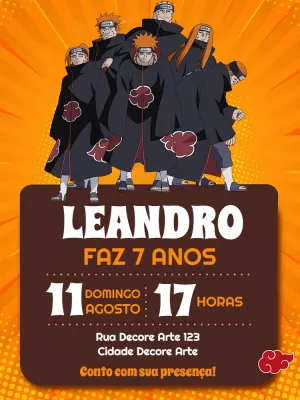 Convite de Aniversário Akatsuki Naruto para Editar Online