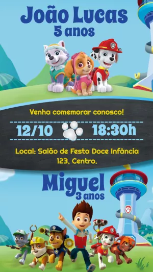 Invito di compleanno Paw Patrol – Statico – Idesign Personalizados