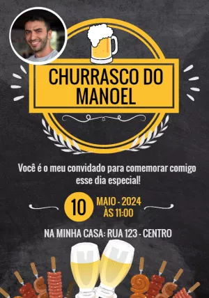 Convite Aniversário Churrasco com Foto Editável Online