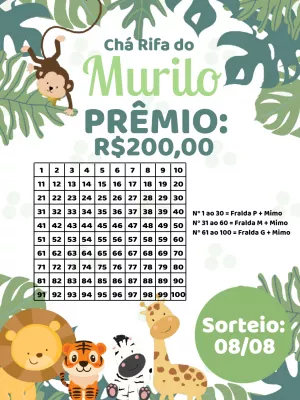 Chá Rifa Safári Menino com Animais para Editar Online