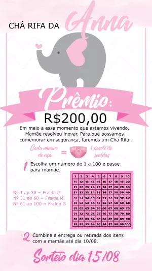 Convite Chá Rifa Elefantinha Rosa para Editar Online