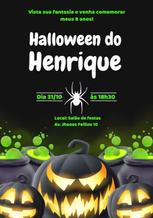Convite de Aniversário Halloween com Abóboras para Editar Online