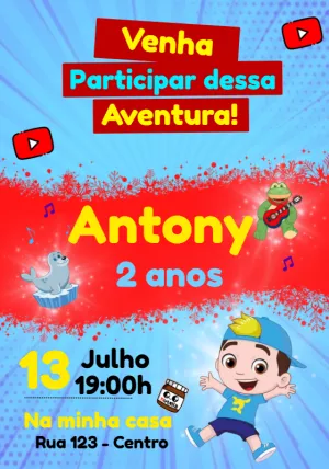 Convite de Aniversário Luccas Neto Aventureiro para Editar