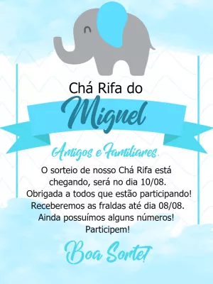 Convite Chá Rifa Elefantinho Azul para Editar Online