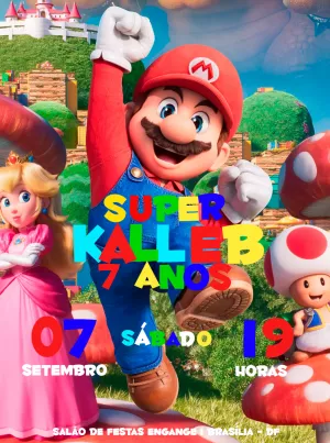 Convite de Aniversário Super Mario com Personagens para Editar