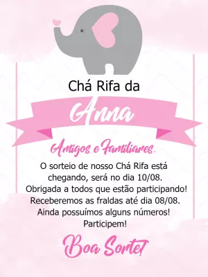 Convite Chá Rifa Elefantinha Rosa para Editar Online