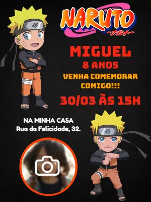 Convite de Aniversário Naruto com Foto para Editar Online