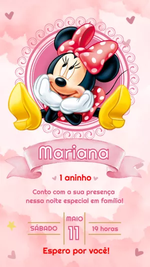 Convite de Aniversário Minnie Mouse Rosa para Editar Online