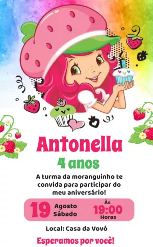 Convite de Aniversário Moranguinho para Editar Online