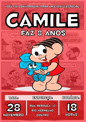 Convite de Aniversário Turma da Mônica para Editar Online