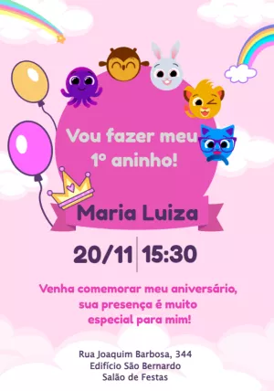 Invitación de cumpleaños Bolofofos – Estático – Tem festa - Convites digitais