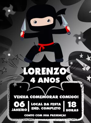 Convite de Aniversário Tema Ninja para Editar Online