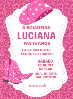 Convite de Aniversário Boiadeira Country para Editar Online