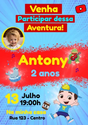 Convite Aniversário Luccas Neto com Foto para Editar Online