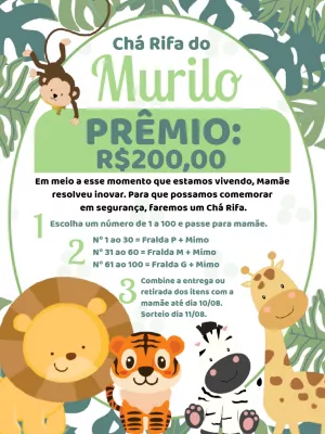 Convite Chá Rifa Safári Menino para Editar Online