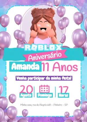 Convite de Aniversário Roblox Menina para Editar Online