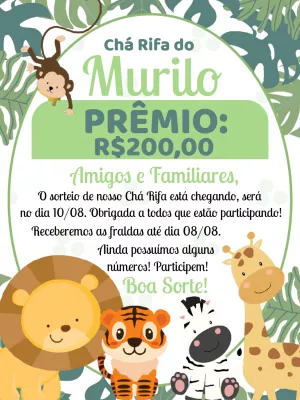 Convite Chá Rifa Safári Menino com Animais para Editar Online