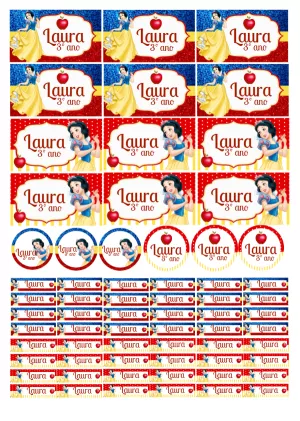 Kit de Etiquetas Escolares Branca de Neve para Editar