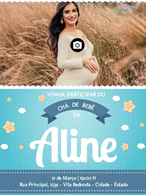 Convite Chá de Bebê Menino com Foto para Editar Online