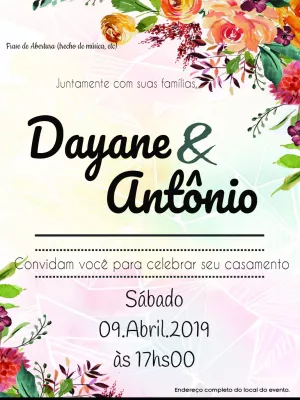 Convite de Casamento Floral com Aquarela para Editar Online