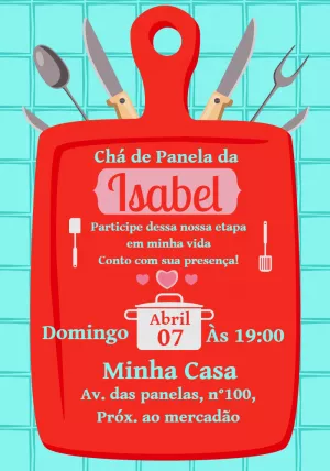 Convite Chá de Panela Tábua de Corte para Editar Online