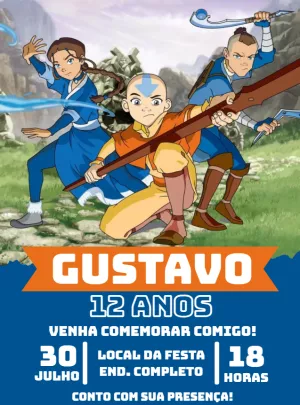 Convite de Aniversário Avatar O Último Mestre do Ar para Editar
