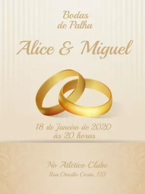 Convite Bodas de Palha com Anéis Dourados para Editar