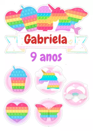 Topo de Bolo Festa Pop It Colorido para Editar e Imprimir