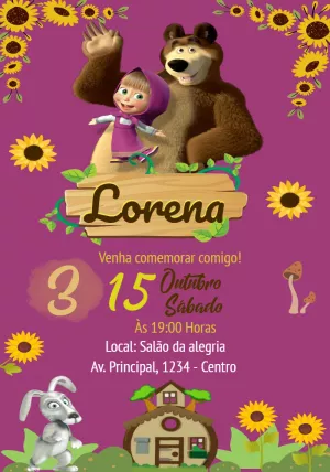 Convite de Aniversário Masha e o Urso para Editar Online