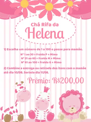 Convite Chá Rifa Safari Rosa para Editar Online