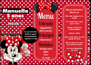 Menu de Mesa Aniversário Minnie Vermelha para Editar Online