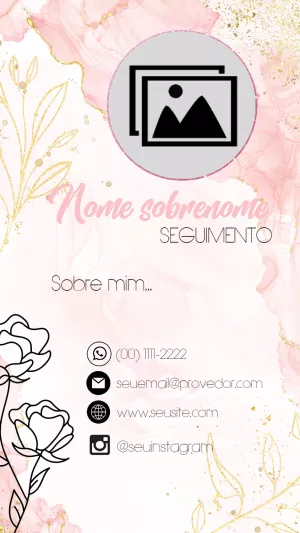 Cartão de Visita Digital Rosé Gold com Glitter para Editar