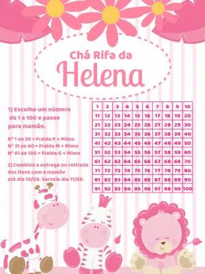 Chá Rifa Safari Rosa Menina com Animais Fofos para Editar