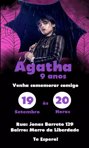 Convite de Aniversário Wandinha Addams Editável Online