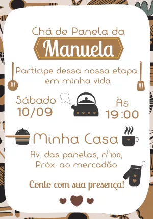 Convite de Chá de Panela com utensílios para Editar e Imprimir